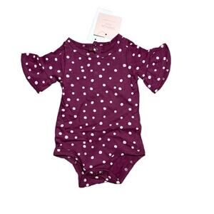 Grayson Mini bodysuit Purple Polkadot Butterfly Sleeve 3 Button Snap NWT SZ 0-3M